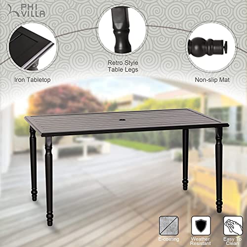 Phi Villa Metal Patio Dining Table Steel Rectangular Outdoor Table, Weather-Resistant Table With 1.77" Umbrella Hole For Lawn Backyard Garden, Black #TOP4