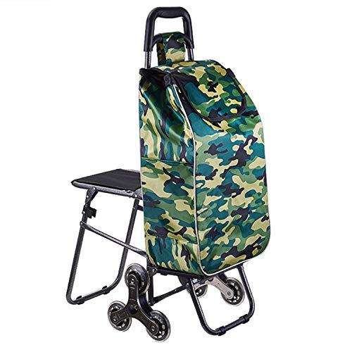 QJJML Klappbarer Einkaufswagen Mit Großer Kapazität Und Sitz,Arbeitssparender Einkaufswagen Zum Treppensteigen,Robuste…