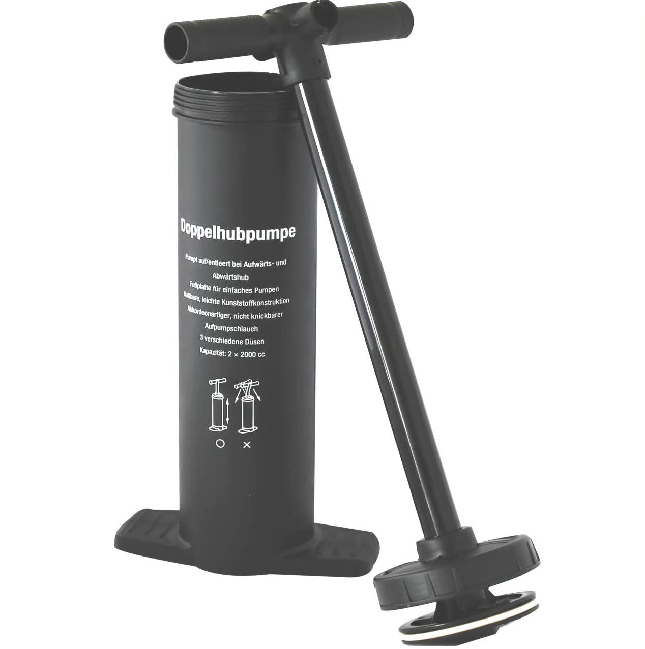 Brandsseller Luftpumpe 2 x 2 Liter Handpumpe Doppelhubpumpe manuelle Standluftpumpe Luftmatratze Schlauchboot Schwimmutensilien