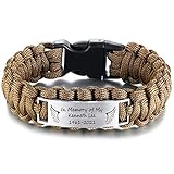 DEO JEWELRY Mens Stainless steel Memorial Bracelet,Outdoor Hand Rope Paracord Survival Angel Wing In