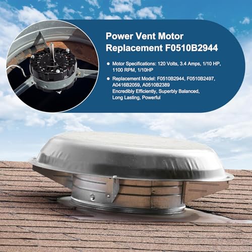 Image of Criditpid F0510B2944, F0510B2497 Power Vent Attic Fan Motor Replacement for Lomanco Lomancool 2000 & 1800 Series. 3.4 Aamps, 120 Volts, 1 /10HP, 1100RPM Motor.
