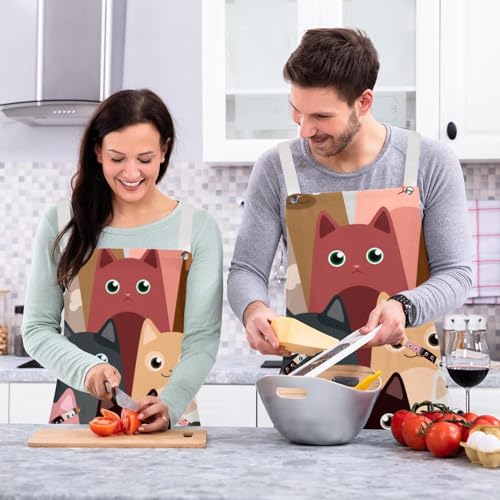 Tablier de cuisine imprimé chat multicolore avec broches - 6