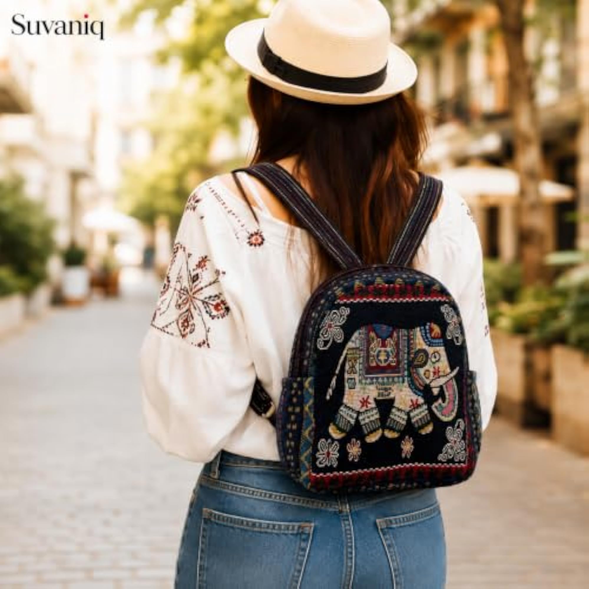 Traditional Elephant Embroidered Mini Backpack for Women