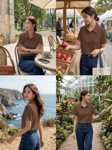 Image of Leriya Fashion Women's Summer Polo T-Shirt - Lightweight Breathable Short Sleeve Collared T-Shirt, Casual Loose Fit Everyday Top for Women