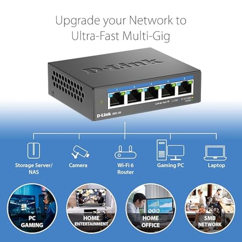 Image of D-Link 5-Port 2.5GB Unmanaged Gaming Switch with 5 x 2.5G - Multi-Gig, Network, Fanless, Plug & Play (DMS-105),Black