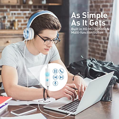 Image of AILIHEN Kids Headphones for School, 3.5mm Wired with Mic for Teens, SkyBlue