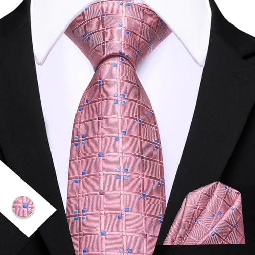 Image of YOHOWA Men Plaid /Striped Ties Set Silk Business Wedding Formal Fashion Necktie and Pocket Square Cufflinks Set