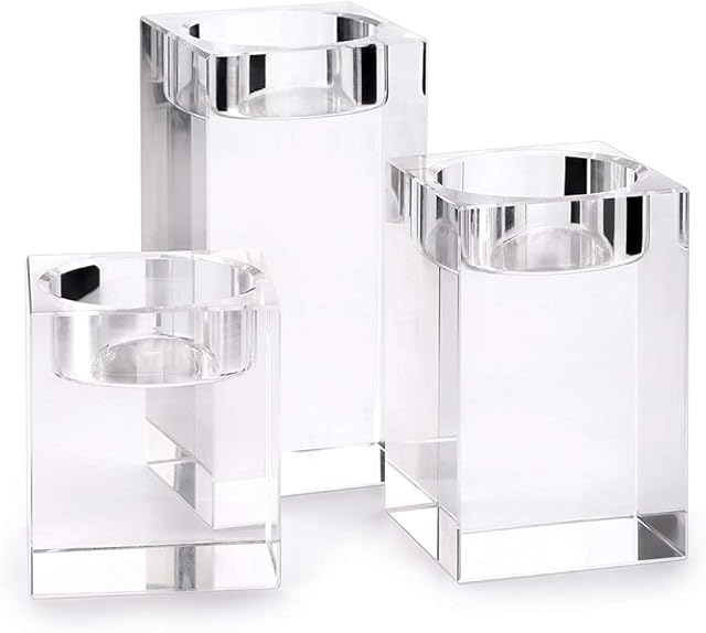 Sumnacon Set of 3 K9 Glass Tea light Holders Square Candle Holder Centerpiece for Party Ceremony Wedding, Home Hotel Decoration (6+8+10CM)