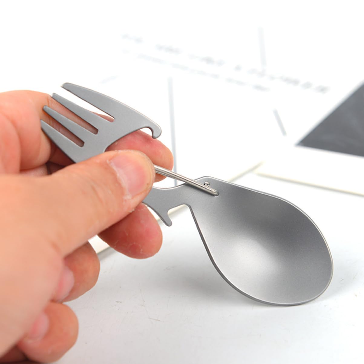 TOYANDONA 5 Pièces Vaisselle Multifonctionnelle En Titane Couverts Portable Camp Cuillère à Petit Voyage Pliant Ustensiles Pliable Spork Multifonction