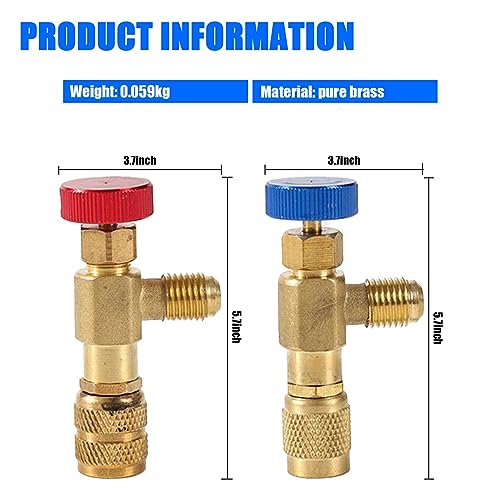 GKmow 2 PCS Refrigerant Charging Valve, All Copper Material Air Conditioning Refrigerant Liquid Safety Valve, 1/4 Safety Adapter Flow Control Ball Valve for R22 Air Conditioner Manifold (Gold)