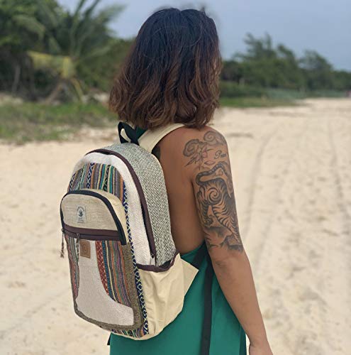 Image of Natural Handmade Large Multi Pocket Hemp Nepal Backpack