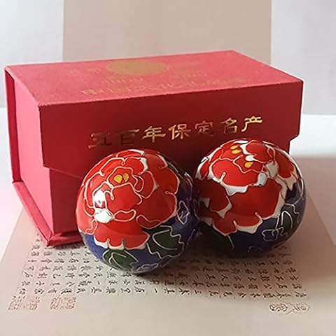 Cloisonne Health Hand Balls Exercise Stress Balls Craft Collection,1.97'' Chinese Baoding Balls Hand Exercise Massage Balls with Chimes (A) Cover