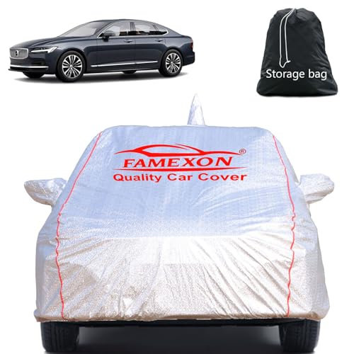 Image of Full Body Car Cover for Volvo C40 with Mirror and Antena Pocket Triple Stiched(Silver with Red Piping)