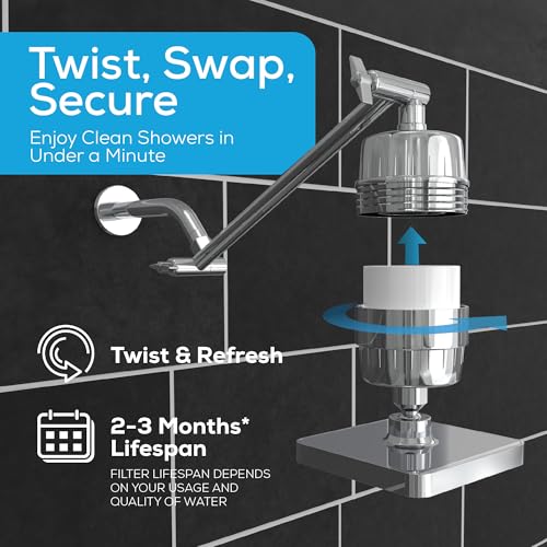 Image of SparkPod 6 inch High Pressure Rain Shower Head with 23 Stage Filter Capsule & 11 Inch Adjustable Shower Arm Extension -Shower Filter Reduces Chlorine for Smoother Hair & Skin (Square, Polished Chrome) | Showerhead for Hard Water, High Pressure Shower Head, Adjustable Showerhead, Universal Connection, Gain Space & Style