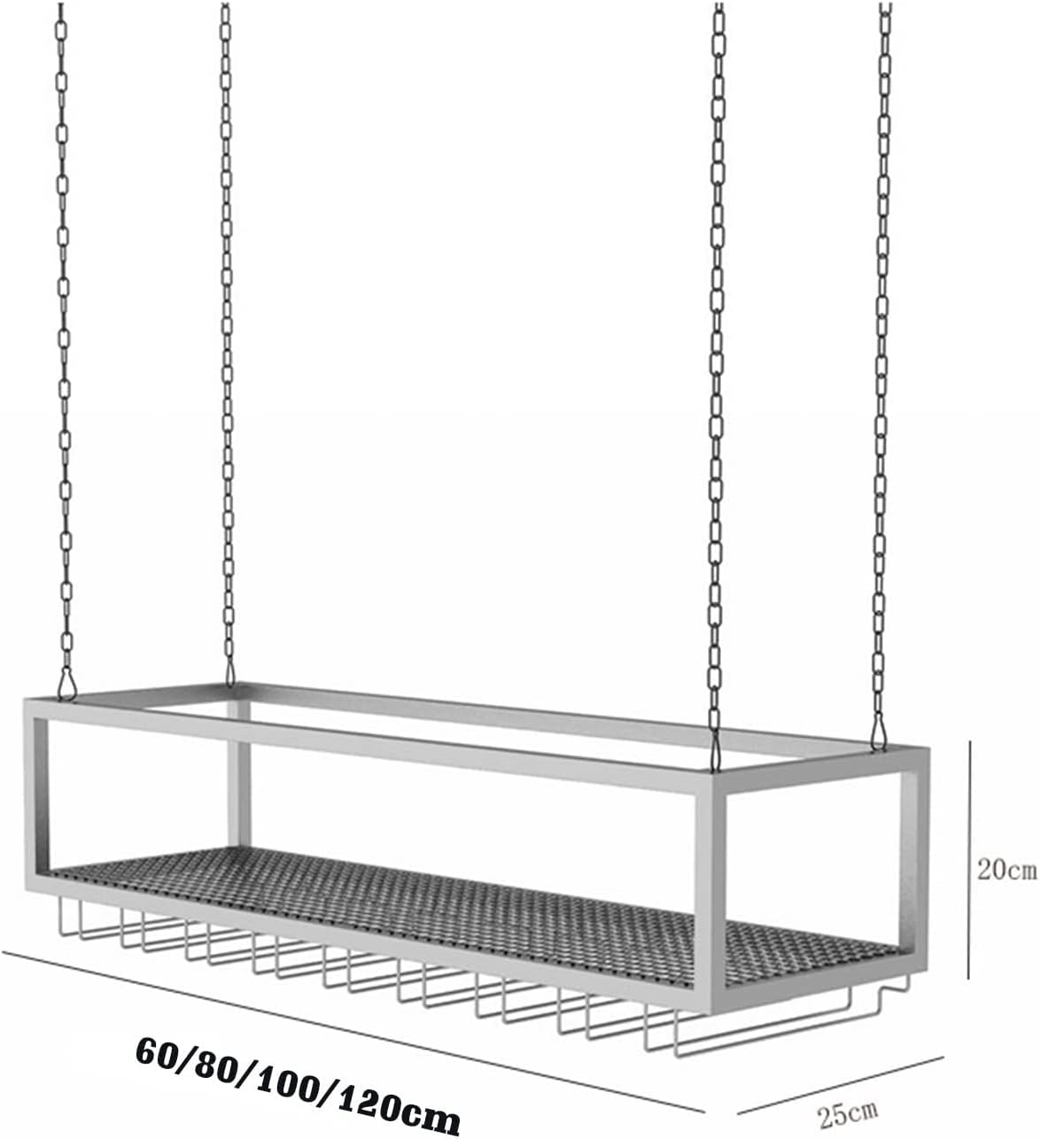 Ceiling Wine Rack with Chain - Hanging Plant Stand, Upside Down Wine Glass Holder, Bar Wrought Iron Floating Shelf, Restaurant Metal Storage Rack, Easy to Install, Can Bear 70-90kg