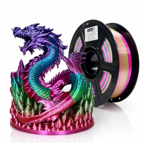 Image of PLA Silk Rainbow Fireworks 3D Printer Filament 1.75mm, Pink Purple Blue Yellow Green Multicolor PLA Filament, Shiny Silk Rainbow PLA for 3D Printing, Smooth Printing, 1kg Spool