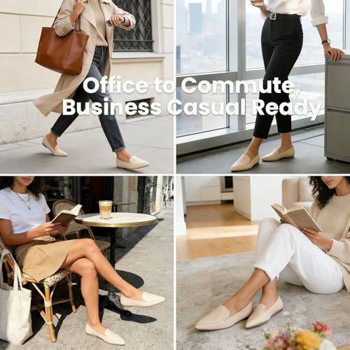 Image of MUSSHOE Pointed Toe Flats for Women, Comfortable Business Casual Work Shoes, Slip On Loafers with Arch Support, Office Walking Flats for All Day Standing