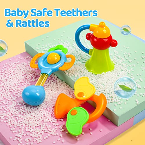 Cute Stone Baby Rattles Toys Set, Babies Teethers Toys For Baby 3-12 Months, Early Development Learning Toy With Grasp, Spin Rattle Set And Storage Box, Newborn Infant Birthday Gifts For Girls & Boys #TOP3