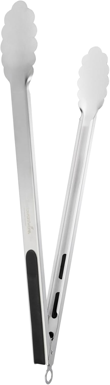 Restaurantware Grilling Tongs - 144 Count Pack - Met Lux 20" x 2" Stainless Steel Grill Tongs, Scalloped Tips, Ergonomic Design, Heat Resistant - Silicone Handle Barbecue Tool For Outdoor Cooking