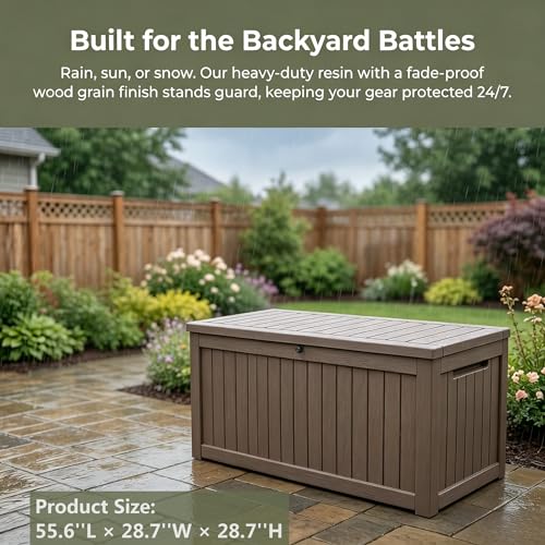 Image of 198 Gallon Resin Deck Box - Finally, a Lockable Outdoor Storage That Fits Everything (Cushions, Tools, Pool Gear & BBQ) - Weatherproof Wood Grain Design for Patio, Garden, Office, Home Indoor Outdoor