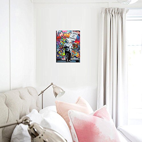 Dvq Art - Framed Art “Love Is Answer” Canvas Print Painting Colorful Figure Street Graffiti Wall Art Pics For Living Room Decor Ready To Hang 1 Pcs #TOP1