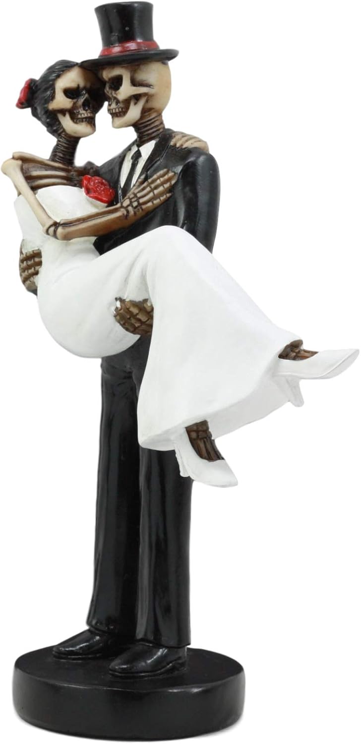 Ebros Love Never Dies Couple Wedding Groom Carrying Bride Skeleton Cake Topper The Eternal Kiss Figurine Decor Statue