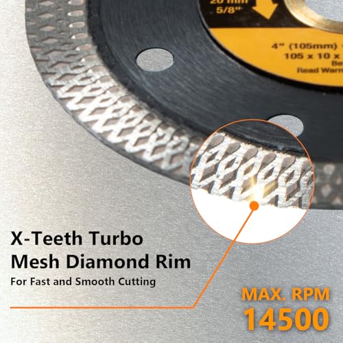 Image of POWERTEC 4 Inch Diamond Saw Blades for Handheld Tile Saw & Angle Grinder 2 Pack, Super Thin Turbo Mesh Rim Blades for Cutting Porcelain, Granite & Ceramic Tile