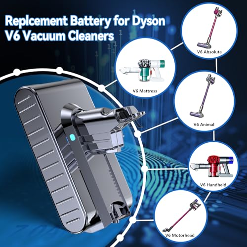 Image of 21.6V Replacement for Dyson V6 Battery with LCD Display Compatible with Dyson V6 21.6 Volt Battery VTC4 SV03 SV04 SV05 SV06 SV07 SV09 DC58 DC59 DC61 DC62 DC72 DC74 967810-23 Cordless Vacuum Cleaner