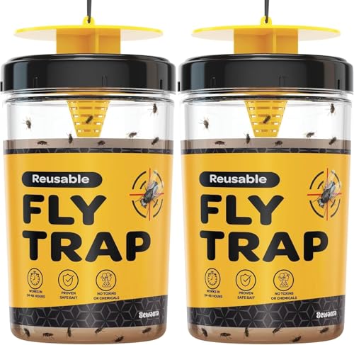 Outdoor Fly Trap [Set of 2] Fly Traps with Dissolvable Non-Toxic Bait - Fly Repellent for Outdoor Use Only - Controls Flies for Patios, Barns, Ranches Etc. Hanging Fly Traps with Tie Included