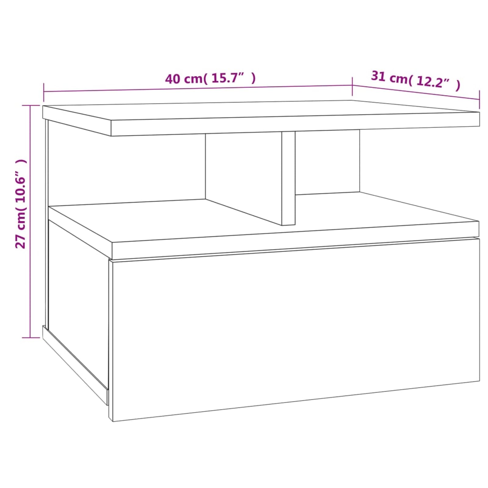 Comodini Pensili, Sospesi con Cassettiera e Scomparti Aperti 40x31x27 cm in Legno Multistrato, Comodino da Parete per Camera da Letto, Soggiorno e Piccoli Spazi