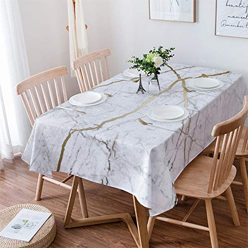 Marble Tablecloth Waterproof For Square/Round/Rectangle Table Cloth 60X120 In, Washable Polyester Dining Wipeable Tablecovers, White Gray Marbling Print Table Cover For Baby Shower Baptism Party #TOP3