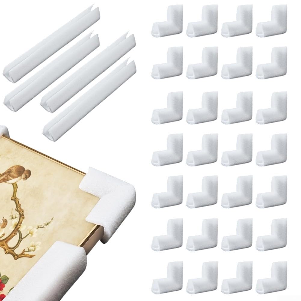Protectores de esquina de espuma, 32 unidades, protectores de borde en forma de U para marco de fotos, protectores de embalaje de muebles de arte de espejo, color blanco (A)