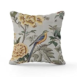 egobena Peacock Yellow Grey Chinoiserie Bird Outdoor Pillowcase Crane Asian Inspired Throw Pillow Cover Peacock Plush Accent Waterproof Cushion Cases for Patio Furniture Tent Garden 16×16 in