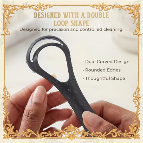 Image of MasterMedi Black Tongue Scraper with Cases (Spoon Shape, 2 Pack), Tongue Scrubber for Bad Breath Treatment, Easy to Use Tongue Scraper for Adults, Tongue Cleaner for Oral Care