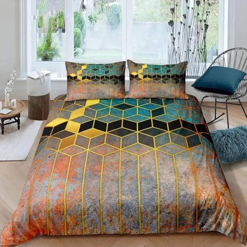 AAFUOO Funda nórdica de mármol de nido de abeja, hexagonal, juego de sábanas de microfibra suave, juego de ropa de cama de microfibra suave, individual, 160 x 200 cm (63 x 79 in) + 50 x 75
