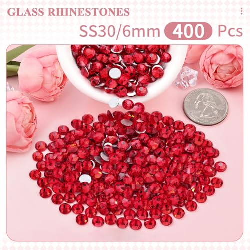 Image of 400PCS SS30 /6mm Crystal Glass Rhinestones for Bedazzling (Red /Siam) | Flatback Rhinestones for Crafting DIY Nail Art Makeup Decoration, Gems Diomand Charms for Tumbler Shoes Clothing Mug