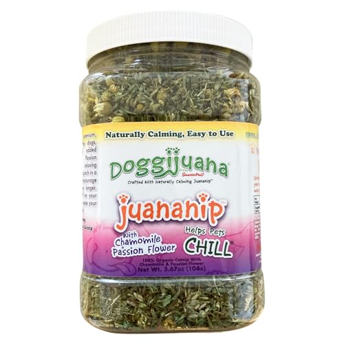 Doggijuana Juananip Refill Jar | Hand Harvested Organic Ground Catnip for Dogs | Naturally Calming for Anxiety Stress | Grown in The USA (Passionflower & Chamomile)