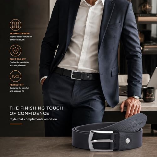 Image of URBAN HYDE Premium Genuine Leather Belt & Thread Work | Wallet Combo for Men | Leather Wallet and Belt Gift Set | Stylish Men Leather Combo Gift for Birthday, Anniversary & Office | Black