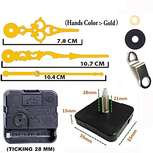 Image of YOPY� Quartz Machine for Big Size Wall Clock,Battery Operated,Clock Movement Machine with Needles and Hook 28 MM (Needles : Antique Gold 1)