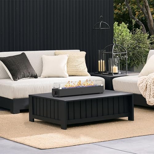 36-inch Table Top Propane Fire Pit, 40,000 BTU Tabletop Firepit for Patio, Outdoor Portable Rectangular Fire Bowl w/Wind Glass Shield, Glass Rocks - Black