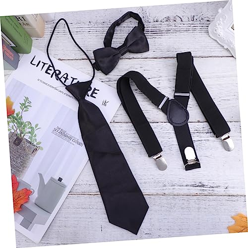 3pcs Suspenders Tie Set Solid Color Elastic Braces with Easy Clip Closure for Boys and Comfortable Back Design for Formal Occasions and Everyday Wear3