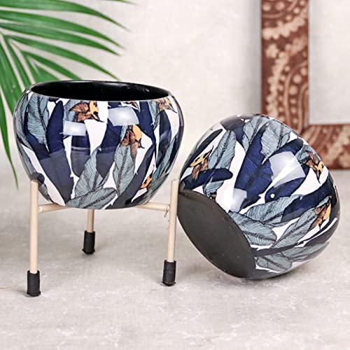 Image of FlowerAura Decorative Set of 2 Red Printed Metallic Pot Vase with Stand for Table Corner, Living Room, Bedroom, Balcony, Office /Home Decoration | Without Plant | (15x10CM)