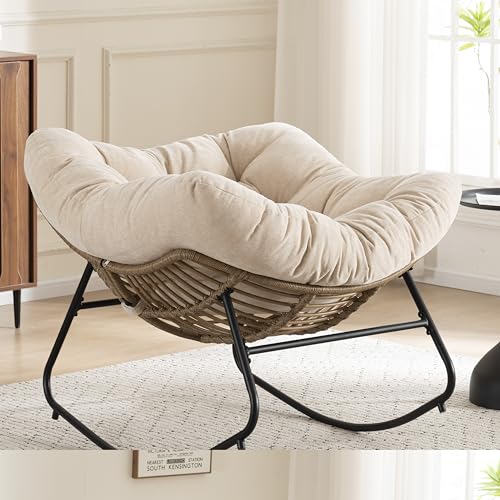 Generisch Mecedora con cojín de chenilla, moderna silla de acento ergonómico, capacidad de carga hasta 158 kg, para salón, dormitorio, habitación infantil, interior y exterior