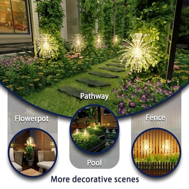 Honche 2 Pack Decorative Solar Outdoor Lights, Oval, WarmWhite, 8 Lighting Modes, Firework Lights for Garden, Patio, Countryside Pathways, Parties
