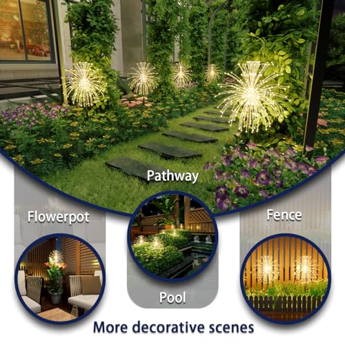 Honche-2-Pack-Solar-Firework-Lights-Plug-120LED-8-Modes-Solar-Garden-Colorful-Lights-Starburst-Lights-for-Pathway-Patio-Lawn-Backyard-Hoildy-Party-DecorativeWarm-White Honche 2 Pack Solar Firework Lights Plug 120LED 8 Modes Solar Garden Colorful Lights Starburst Lights for Pathway Patio Lawn Backyard Hoildy Party DecorativeWarm White