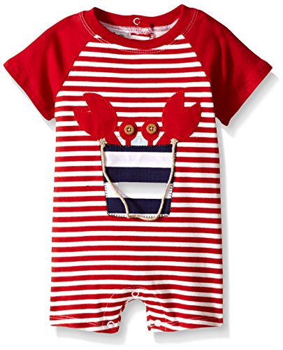 Mud Pie Baby Boys Raglan One Piece, Crab Red, 12-18 Months