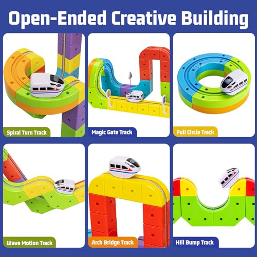 Image of KlickRail Electric Train Set Flexible Race Track for Kids 4 6 7 8, 48 Pcs Car Track for Toddlers 3-5, Building Toy Train Track Gravity-Defying 3D Embedded Layouts & Motorized Car, STEM Easter Gift