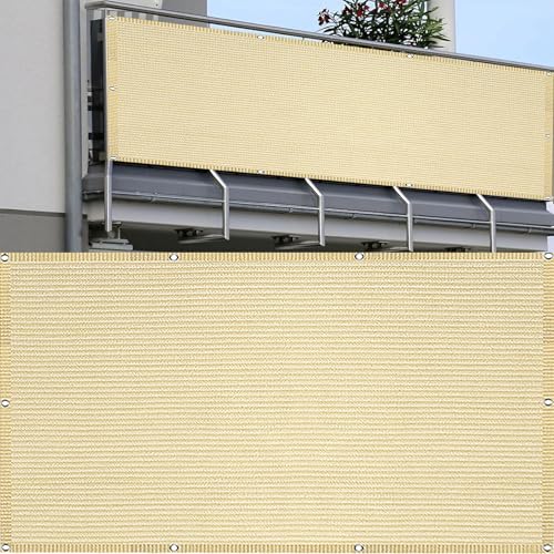 Cache balcon brise vue en toile crème premium anti UV avec oeillets