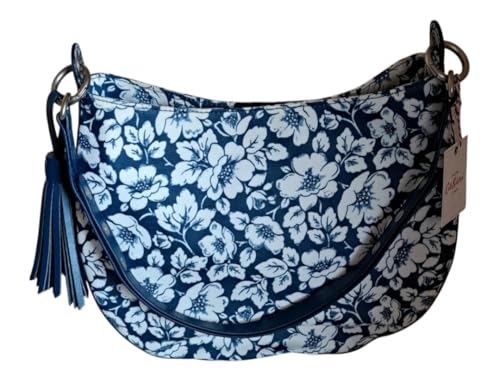Image of Cath Kidston Blue and White Floral Saddle Bag Handbag with Tassle Detail