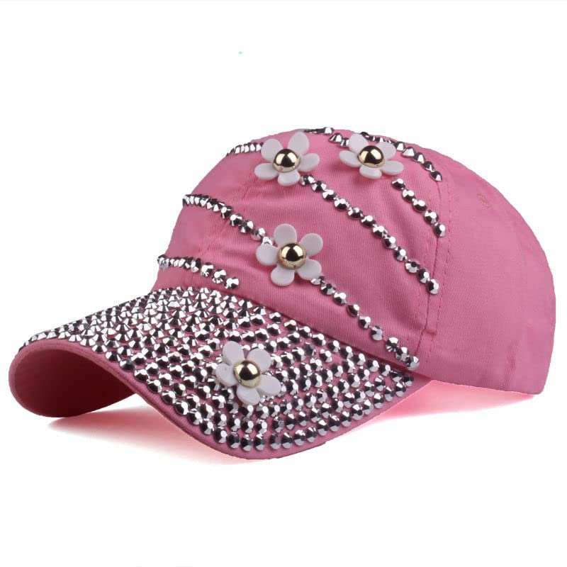 Cappellino Da Baseball In Denim Con Fiore E Strass - LUCKYBUNNY, Visiera Curva, Regolabile, Basso Profilo - 3